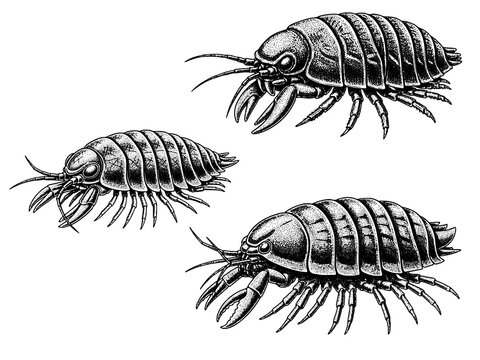Giant Isopod Crawling Engraving Illustration