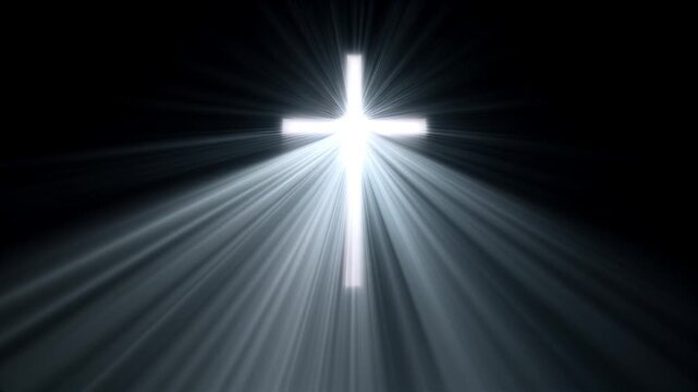 symbolic christian cross as keyhole with light of faith on dark background