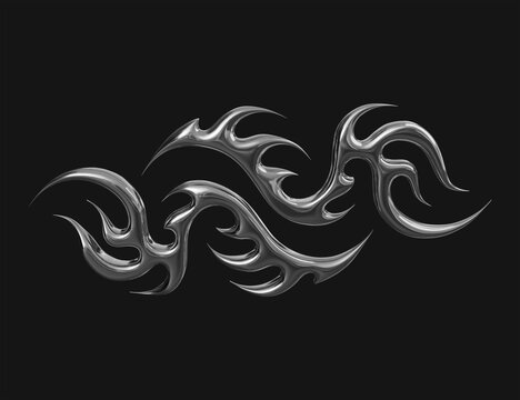 3D Chrome Liquid Metal Tribal Graphic Element