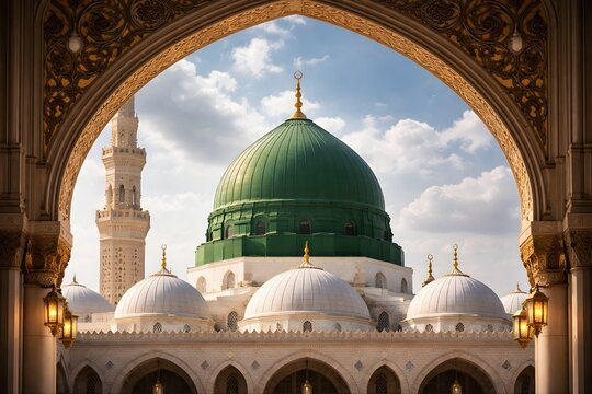 Beautiful Islamic Architecture of Masjid Nabawi Green Dome Medina Saudi Arabia, Mescid-i Nebevi, Yeşil Kubbe Medine, Medine Suudi Arabistan