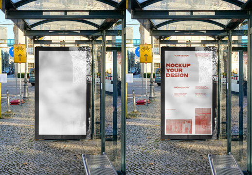 Mockup Of Vertical Customized Poster On Bus Stop