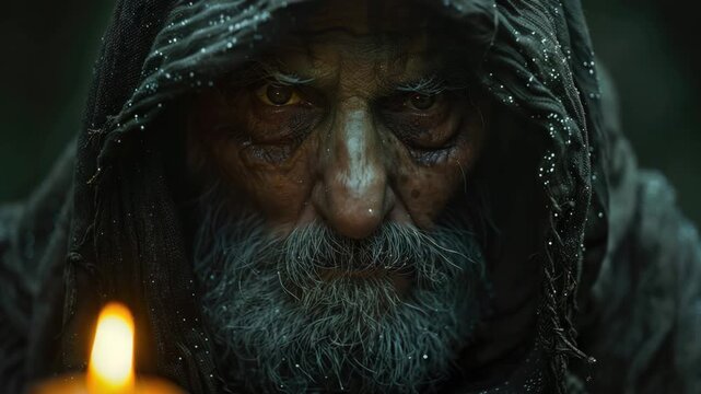 old monk with a candle