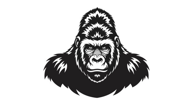Black and white gorilla head portrait.