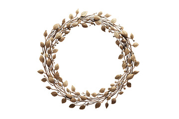 Obraz premium Golden leaves wreath forming a circular frame, symbolizing elegance, awards, nature, and organic decoration with transparent background