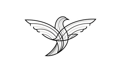 Intertwined wings in black lines isolated on a transparent background