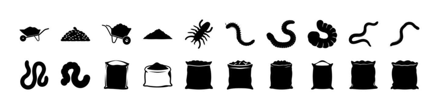 Snake and Reptile Silhouette Icon Set - Black silhouette icon collection of snakes and reptile shapes with coiled and crawling poses for wildlife, biology, and nature design.