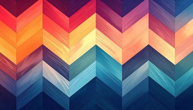 A vibrant chevron pattern displays a spectrum of colors. Gradient fills create an abstract design with a visually striking effect