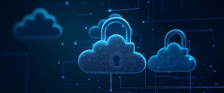 Enhancing cloud computing security measures through advanced encryption protocols and robust cyber defense strategies to safeguard enterprise data integrity. in  Photo Stock  Concept  and empty space 