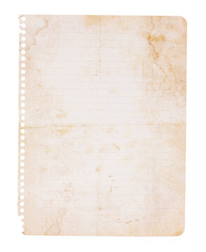 Aged, Stained Rumpled Notebook Page.
