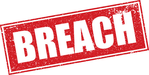 Red Breach Rubber Stamp Word Text Written in Reverse Grunge Vector in Grunge Border, Vintage, Transparent Background, Svg, Png © EnigmaEasel