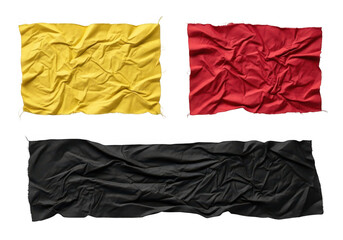 Fototapeta premium Textured fabric swatches in yellow, red, and black shades displayed together