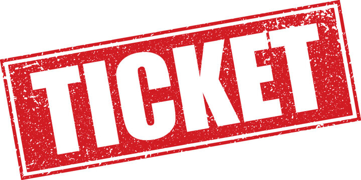Red Ticket Rubber Stamp Word Text Written in Reverse Grunge Vector in Grunge Border, Vintage, Transparent Background, Svg, Png