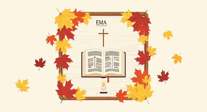 Autumn Thanksgiving Bible Study: Open Book, Cross, Candle, and Maple Leaves