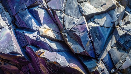 Obraz premium Abstract cracked mineral texture with vibrant purple and blue hues in close-up view