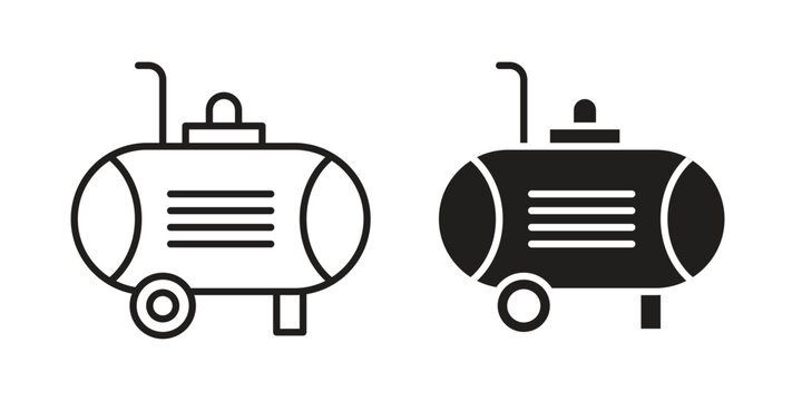 Compressor icon concept. Glyph and line vector illustrations on white background