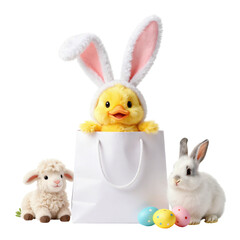 Fototapeta premium Cute Easter Animals with Colorful Eggs Clipart PNG Element