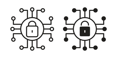 Cyber security icon concept. Glyph and line vector illustrations on white background