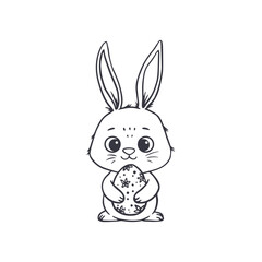 Easter bunny with egg. Cute cartoon rabbit isolated on white. Doodle style. Coloring page with bunny. Vector illustration
