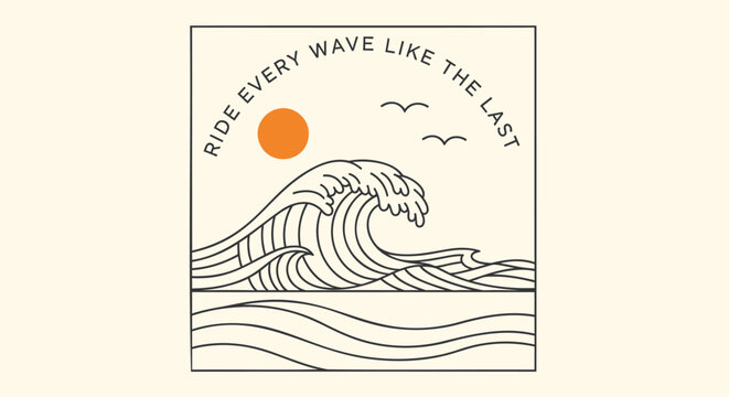 Surfing wave illustration with motivational quote vector