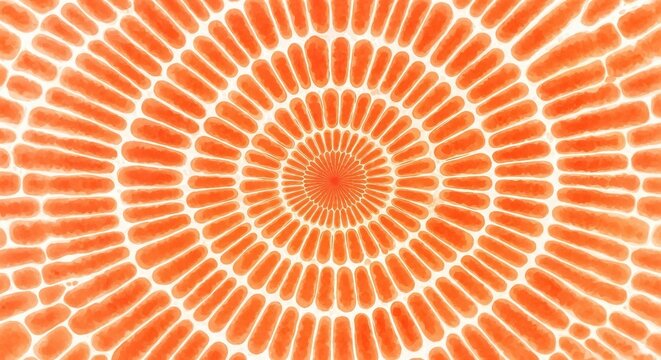 Vibrant orange concentric circles radiate outwards, creating a hypnotic, energetic pattern.