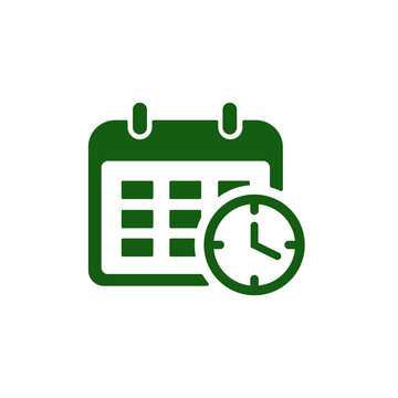 Green Calendar with Clock Icon isolated on transparent background