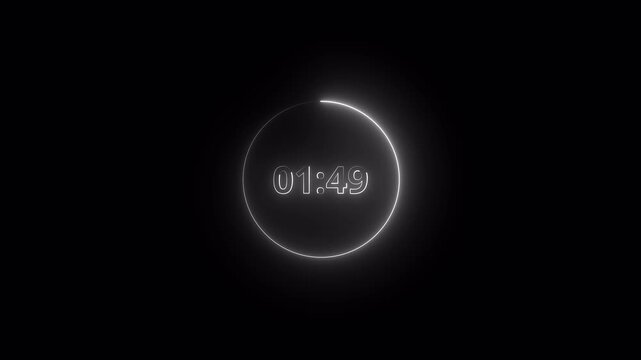  2 minute countdown timer complete in one minute with transparent background, 120 to 0 seconds timer video in 4k, two minute timer. 