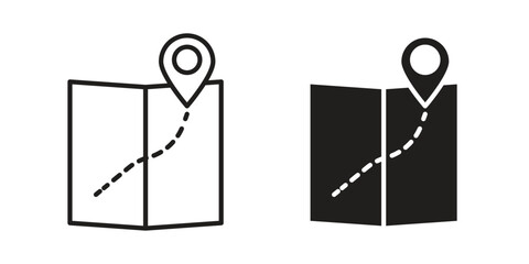 Map icon concept. Glyph and line vector illustrations on white background