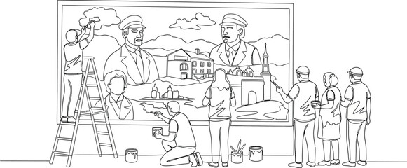 Obraz premium village scene sketch, simple line drawing