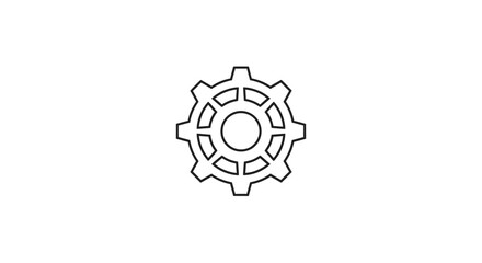 Simple black outline icon of a gear, symbolizing mechanics and settings on an isolated white background.