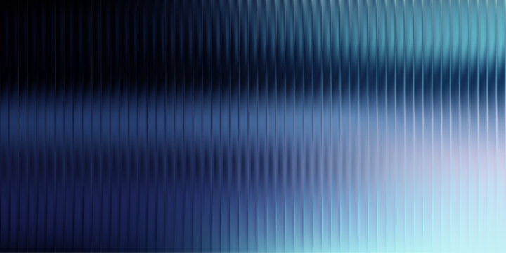 Deep navy to ice blue gradient, fluted ripple glass texture, glossy vertical ribs, soft haze at edges, moody abstract background. Vector illustration