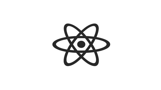 Stylized Atom Model Illustration. Scientific Concept for Physics, Chemistry, Technology, Education, and Research. Black and White Icon.