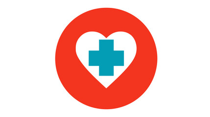 Obraz premium Medical Health Care Icon with Heart and Cross Symbol in Red Circle. Graphic for Healthcare, Wellness, and Support Concepts.