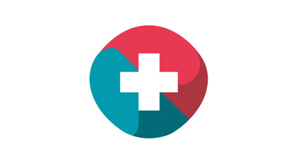 Fototapeta premium Modern medical cross icon in red and teal circle. Health, first aid, healthcare symbol for assistance and positive care.