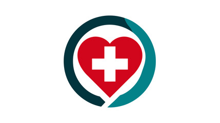 Obraz premium Heart with White Cross Medical Symbol in Teal Circle, Healthcare and Wellness Design Element for Health Support