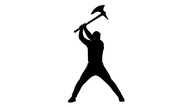 Man holding axe in aggressive stance.