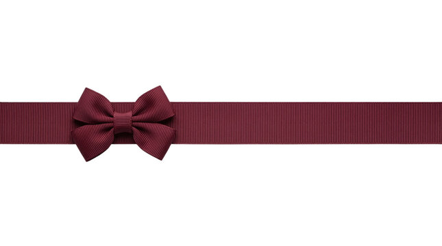 Elegant burgundy grosgrain ribbon with a tied bow on a transparent background