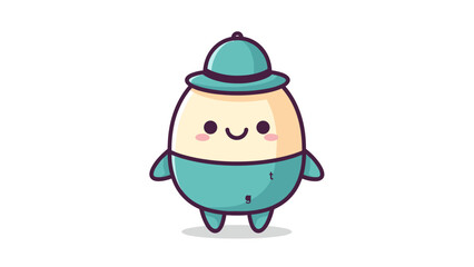 Fototapeta premium A cute cartoon illustration of an egg character wearing a teal hat and matching bottom clothing Vector