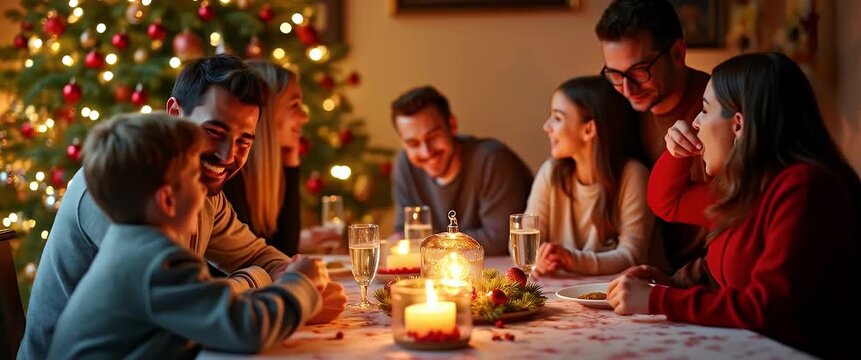 Comprehensive family Christmas celebration event integrates festive decor and elaborate traditions with modern creative staging to capture warm seasonal imagery in premium photo stock collections in  