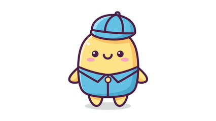 Fototapeta premium A cute cartoon illustration of a happy yellow potato character wearing a blue cap and work shirt Vector