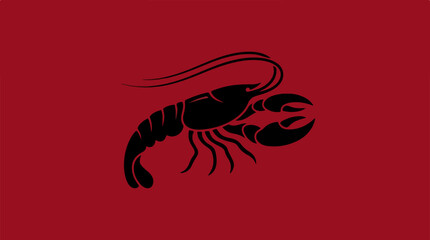 Obraz premium Black Lobster Silhouette on Red Background.