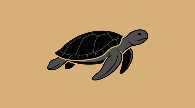 Dark Sea Turtle Swimming in Ocean Waters.