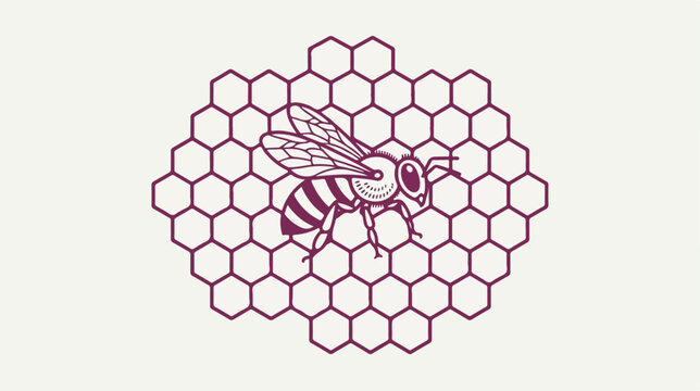 Detailed Illustration of a Bee on a Honeycomb.