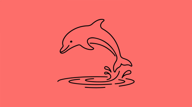 Dolphin jumping out of water line art illustration.