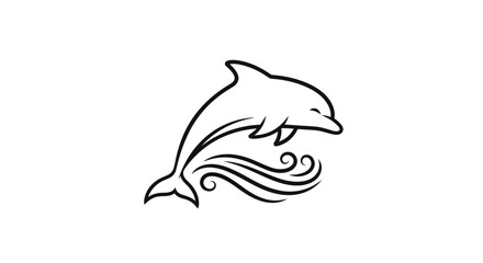 Fototapeta premium Graceful jumping dolphin line art illustration with ocean waves, minimalist black and white marine animal vector icon design.