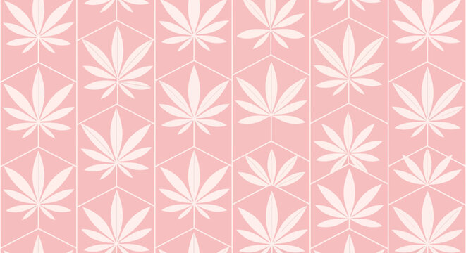 Pink Cannabis Leaf Pattern, Marijuana Icon, Medical Weed, Seamless Background