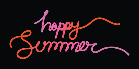 happy summer lettering typography design, colorful hand drawn calligraphy text on black background, vibrant seasonal greeting illustration © shammi