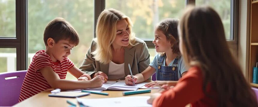 Capturing an inspiring school event mom moment where a devoted mother supports academic excellence and vibrant creativity amid dynamic educational celebrations in  Photo Stock  Concept  and empty spac