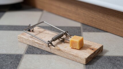 Mouse trap with cheese on floor