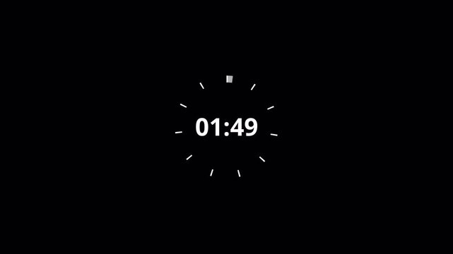  2 minute countdown timer complete in one minute with transparent background, 120 to 0 seconds timer video in 4k, two minute timer. 
