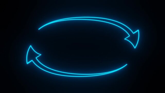 cyan neon glowing oval dual arrows recycle seamless loop on black background